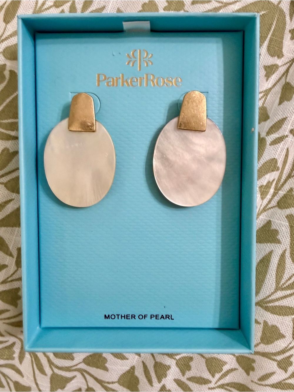 Parker Rose Mother-of-Pearl Oval Drop Pierced Earrings with Gold Tops